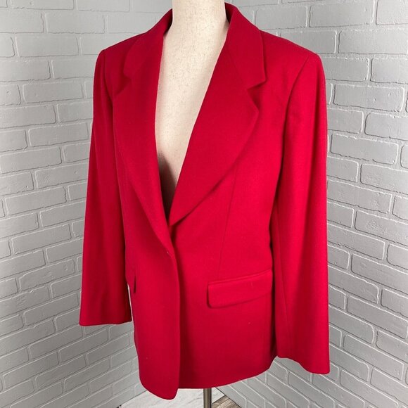 JG Hook Blazer Women 10 Red Wide Lapel Classic Jacket Wool Cashmere Bulgaria VTG - Picture 1 of 14